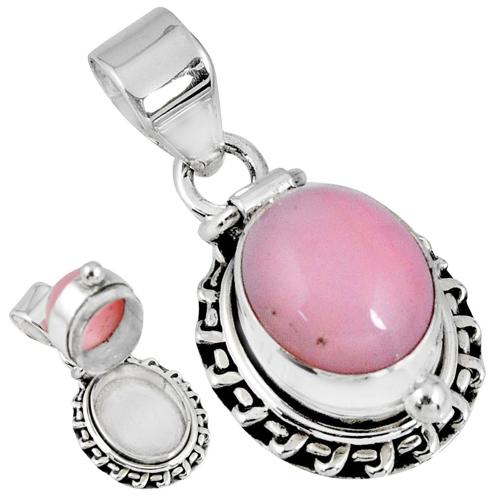 5.30cts natural pink opal 925 sterling silver poison box pendant jewelry r55608