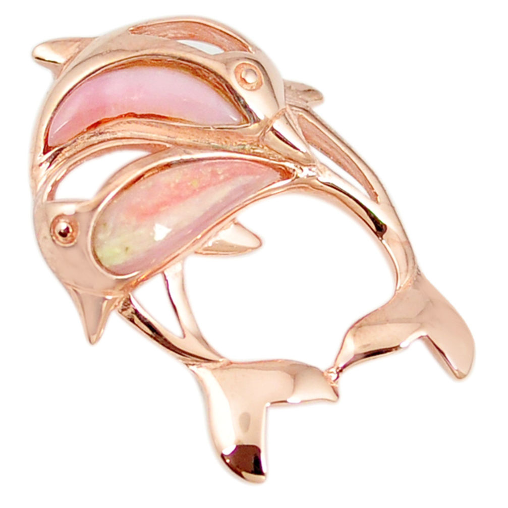 Natural pink opal 925 sterling silver rose gold dolphin pendant a68471 c14001