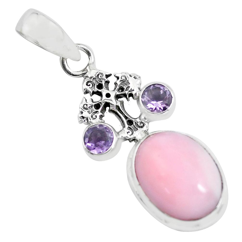 11.71cts natural pink opal amethyst 925 silver holy cross pendant p55387