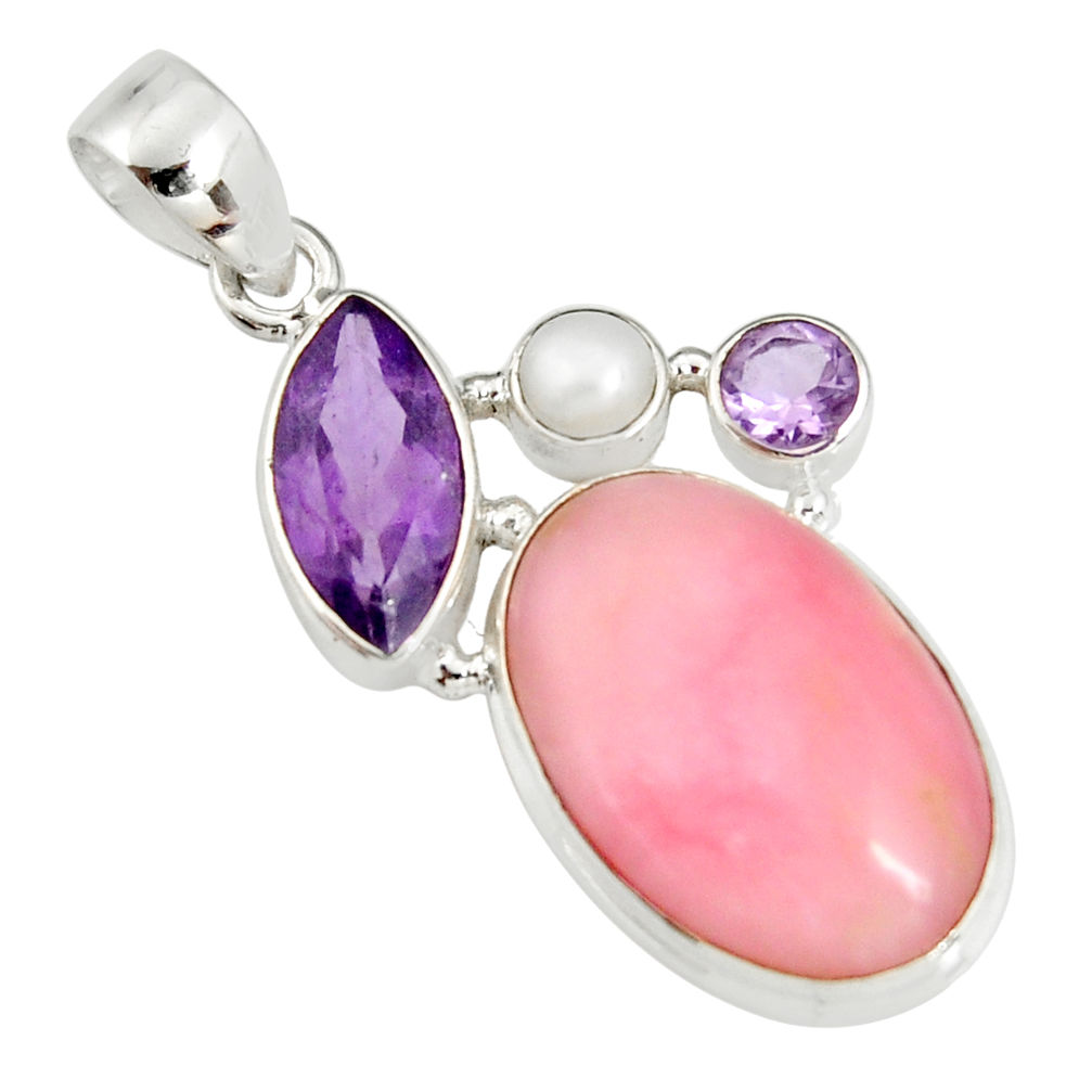 16.87cts natural pink opal amethyst 925 sterling silver pendant jewelry r19592
