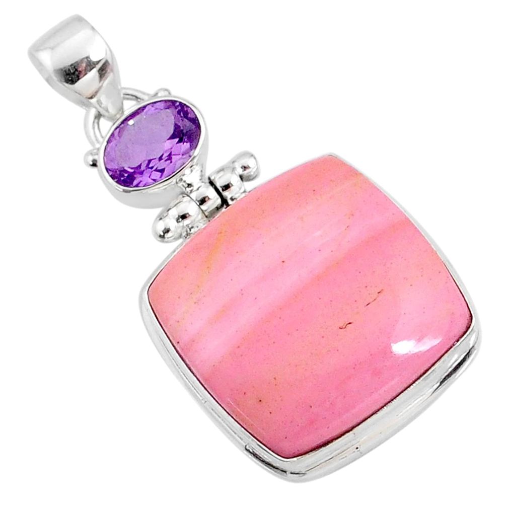 19.23cts natural pink opal amethyst 925 sterling silver pendant jewelry r66221
