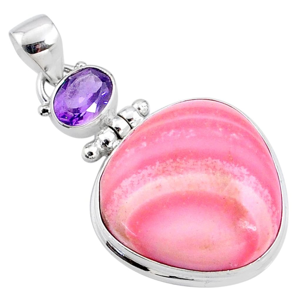 19.23cts natural pink opal amethyst 925 sterling silver pendant jewelry r66225