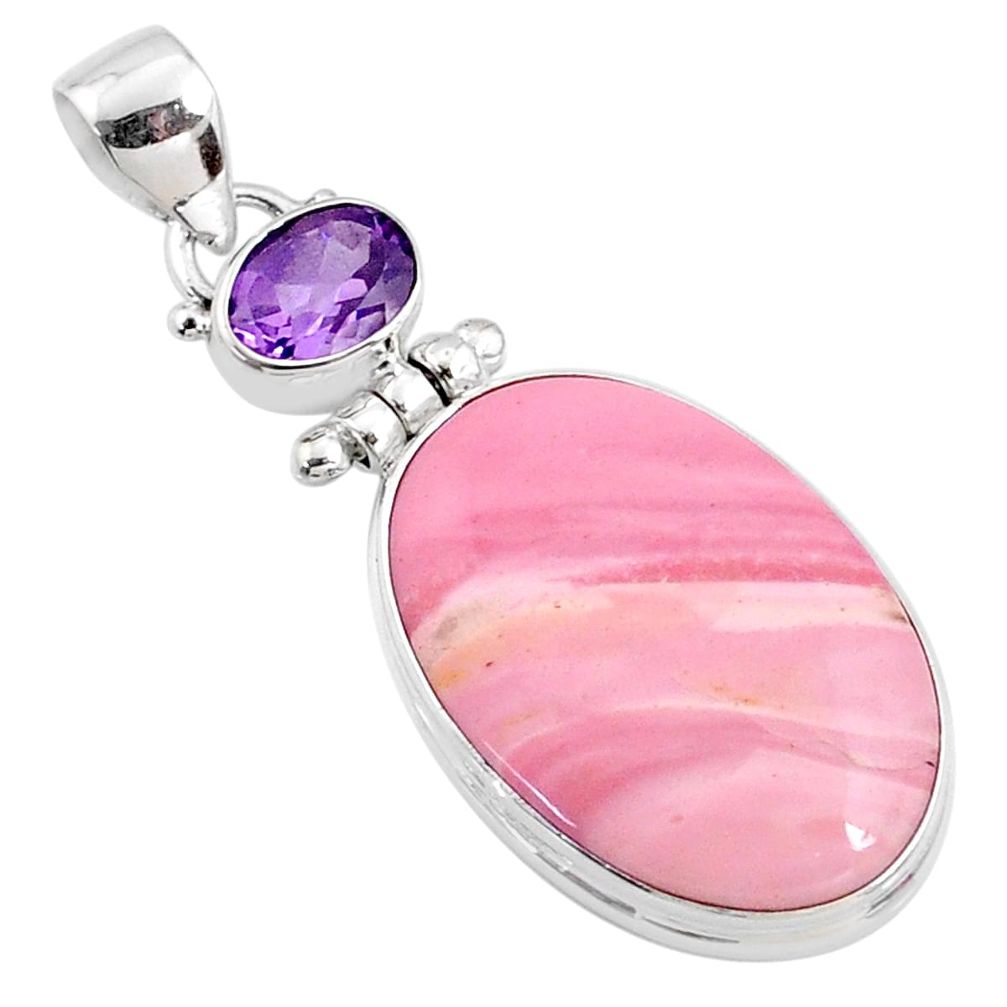 16.73cts natural pink opal amethyst 925 sterling silver pendant jewelry r66229