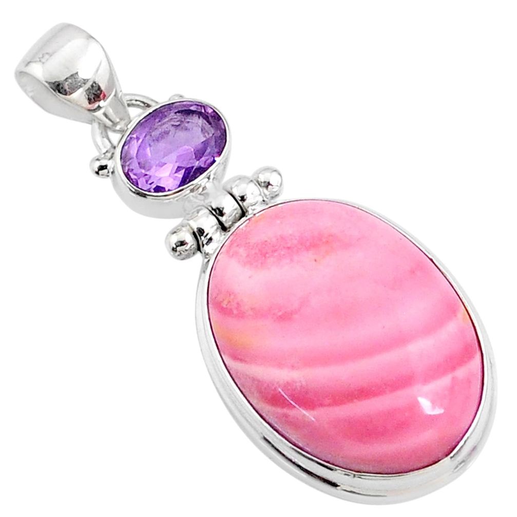 17.18cts natural pink opal amethyst 925 sterling silver pendant jewelry r66230