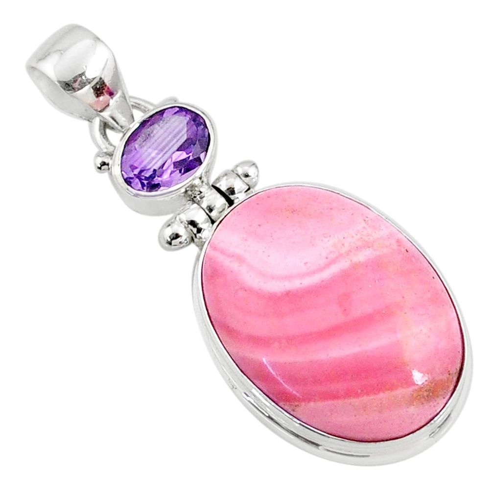 16.70cts natural pink opal amethyst 925 sterling silver pendant jewelry r66239