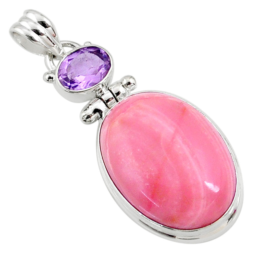17.57cts natural pink opal amethyst 925 sterling silver pendant jewelry r66242