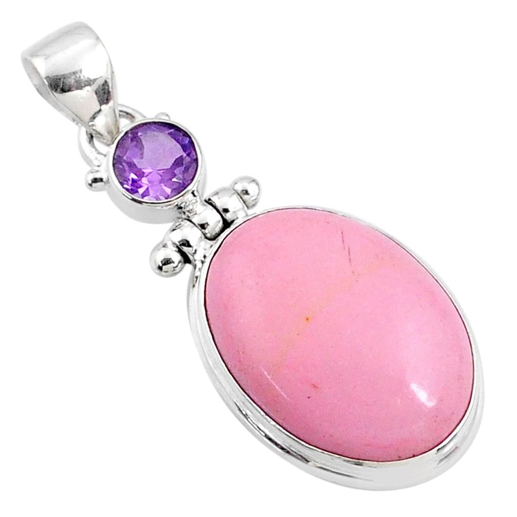 14.72cts natural pink opal amethyst 925 sterling silver pendant jewelry r66245