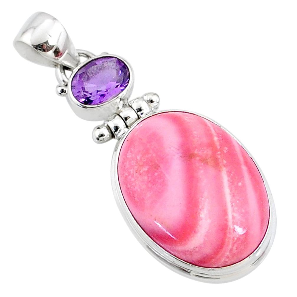 17.18cts natural pink opal amethyst 925 sterling silver pendant jewelry r66248