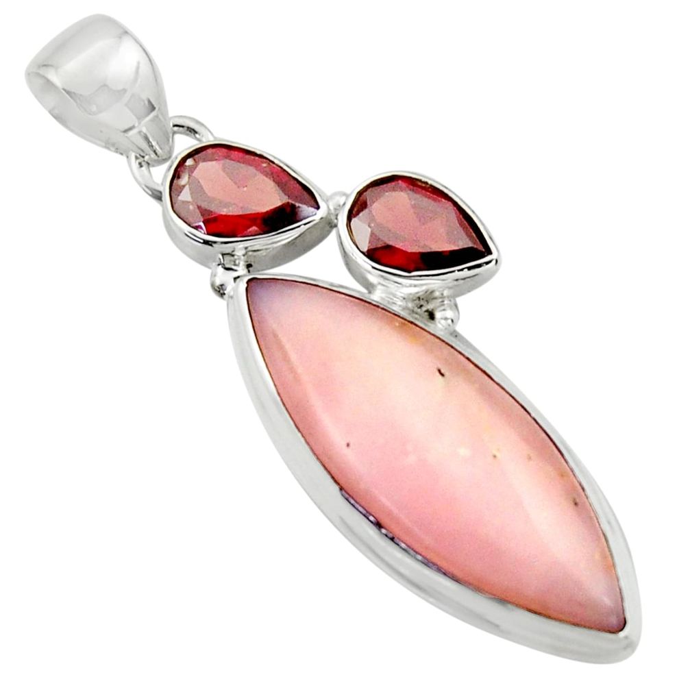 16.87cts natural pink opal garnet 925 sterling silver pendant jewelry r39148