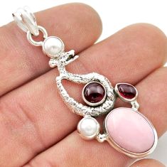 9.88cts natural pink opal garnet pearl 925 silver anaconda snake pendant d48321