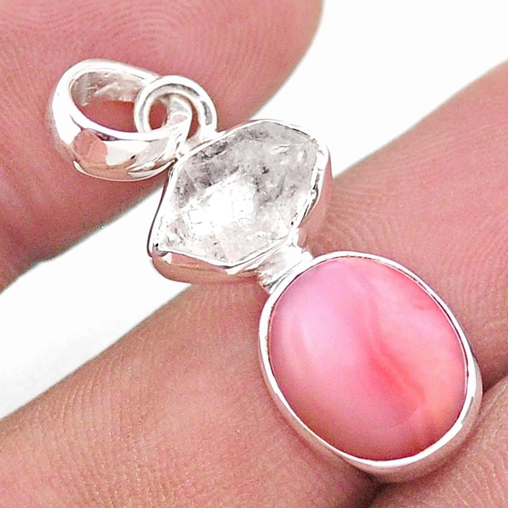 8.83cts natural pink opal herkimer diamond 925 sterling silver pendant t49082
