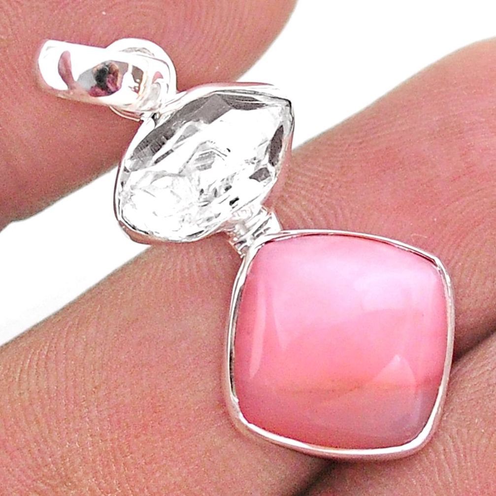 9.80cts natural pink opal herkimer diamond 925 sterling silver pendant t49091