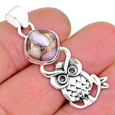 4.69cts natural pink opal in turquoise 925 sterling silver owl pendant y6461