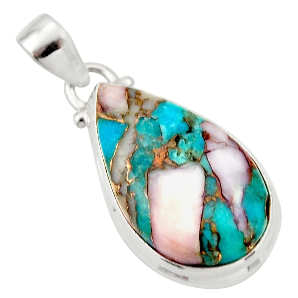 14.72cts natural pink opal in turquoise 925 sterling silver pendant r33742