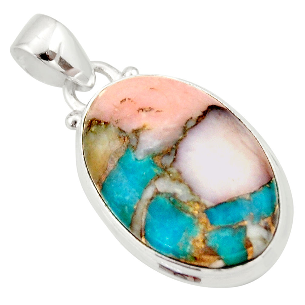 15.08cts natural pink opal in turquoise 925 sterling silver pendant r33748