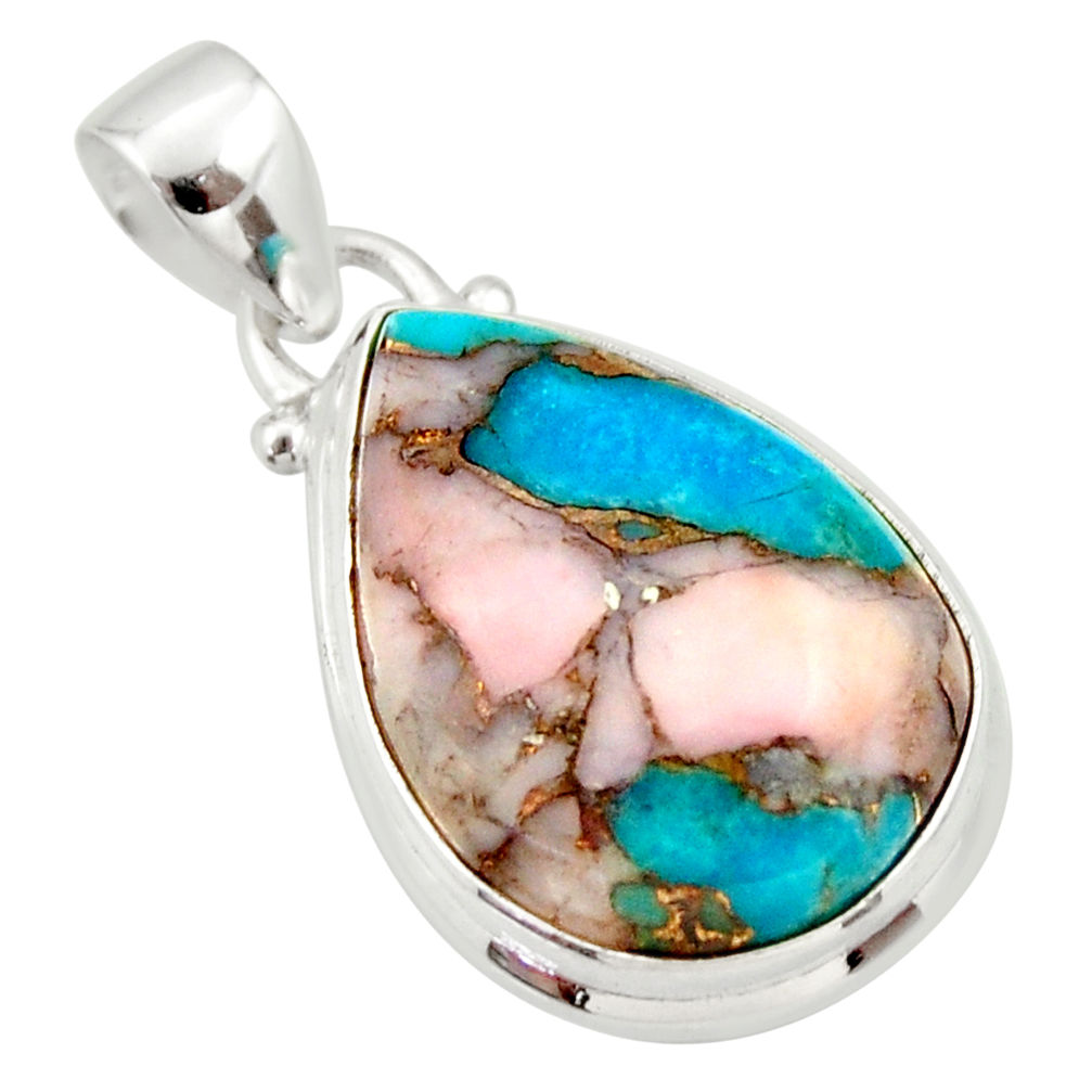 14.23cts natural pink opal in turquoise 925 sterling silver pendant r33753