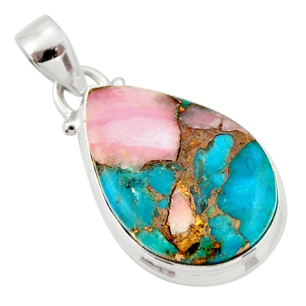 15.65cts natural pink opal in turquoise 925 sterling silver pendant r33756