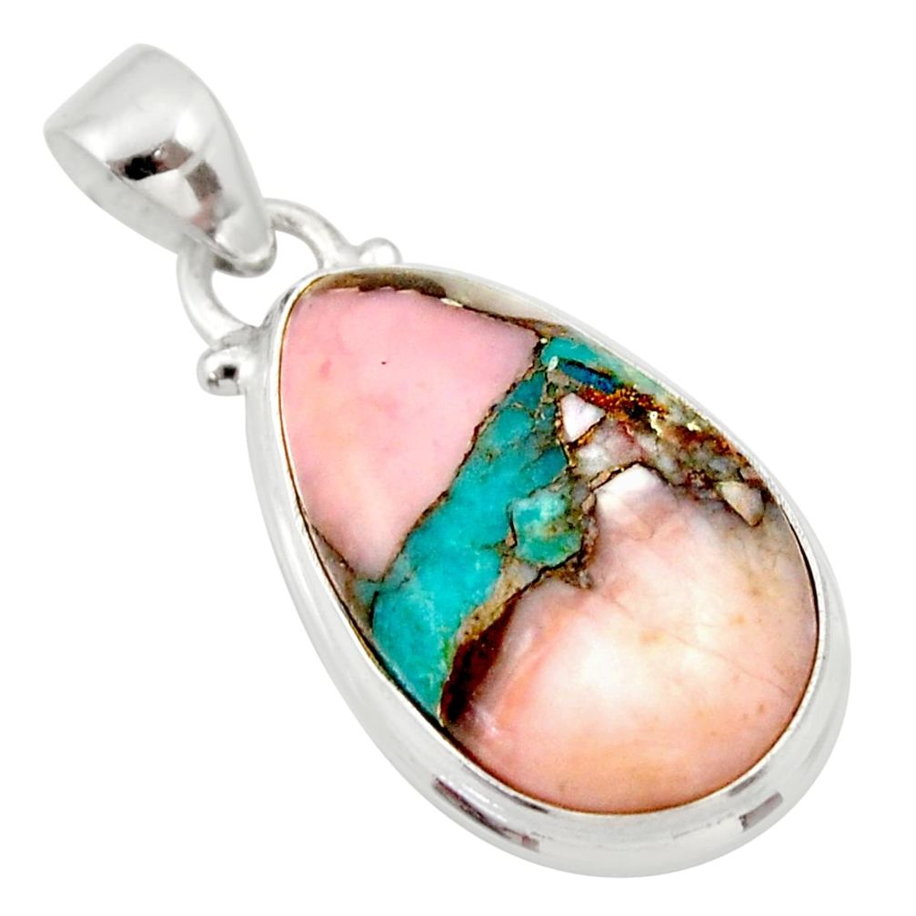 14.23cts natural pink opal in turquoise 925 sterling silver pendant r33757