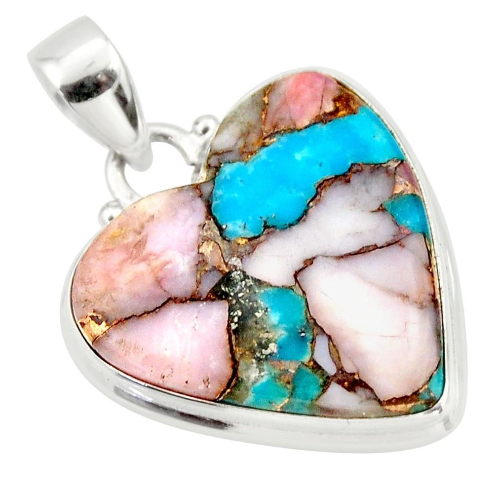 17.22cts natural pink opal in turquoise 925 sterling silver pendant r33773