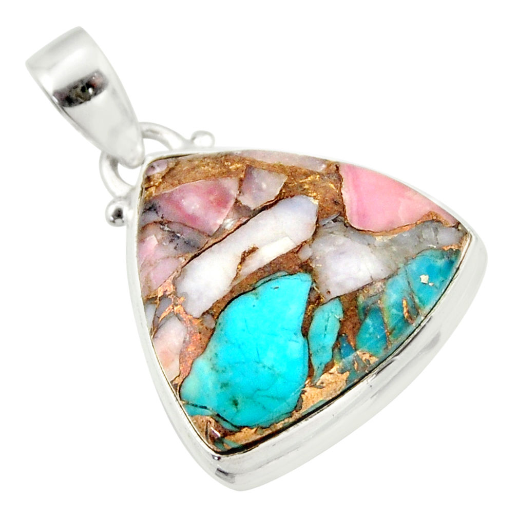 16.20cts natural pink opal in turquoise 925 sterling silver pendant r33784