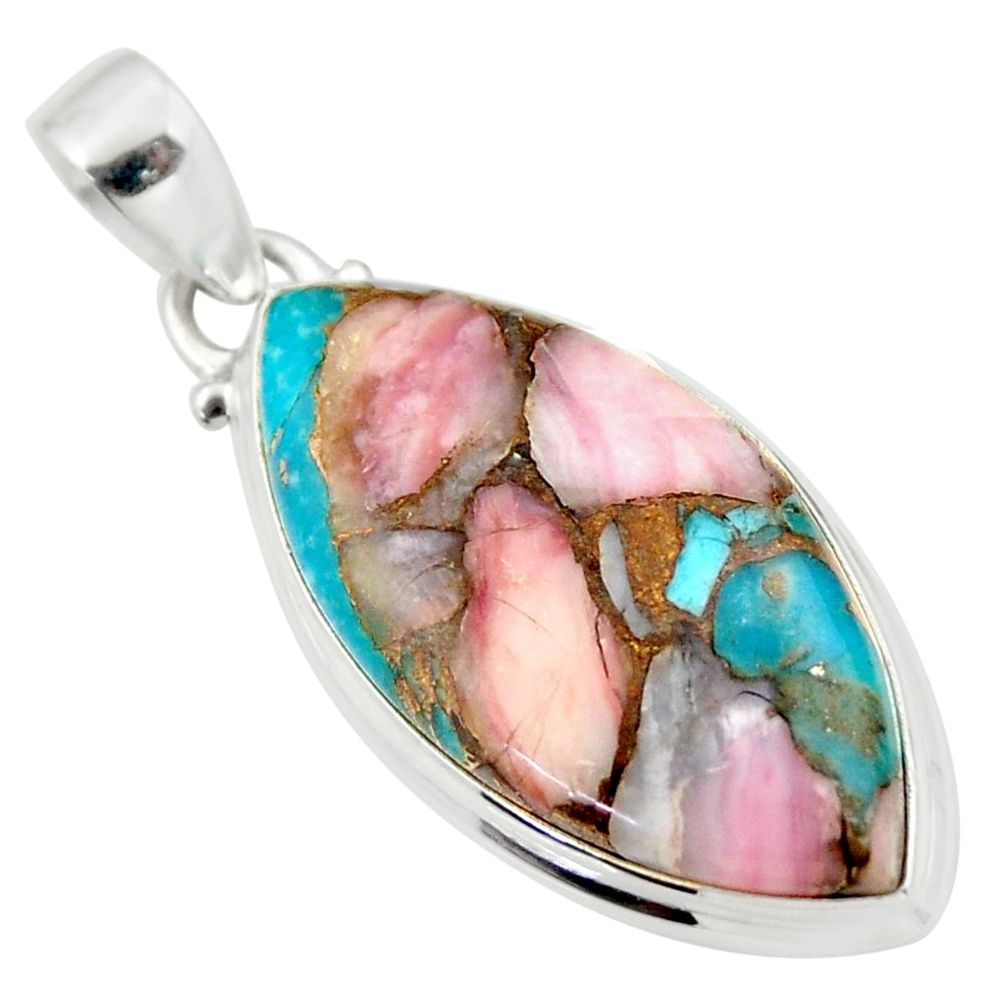 18.15cts natural pink opal in turquoise 925 sterling silver pendant r33790