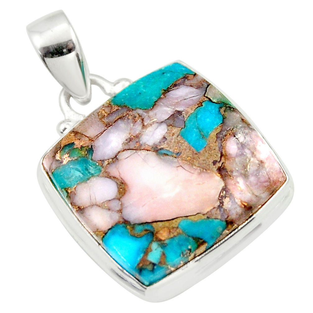 17.65cts natural pink opal in turquoise 925 sterling silver pendant r33792