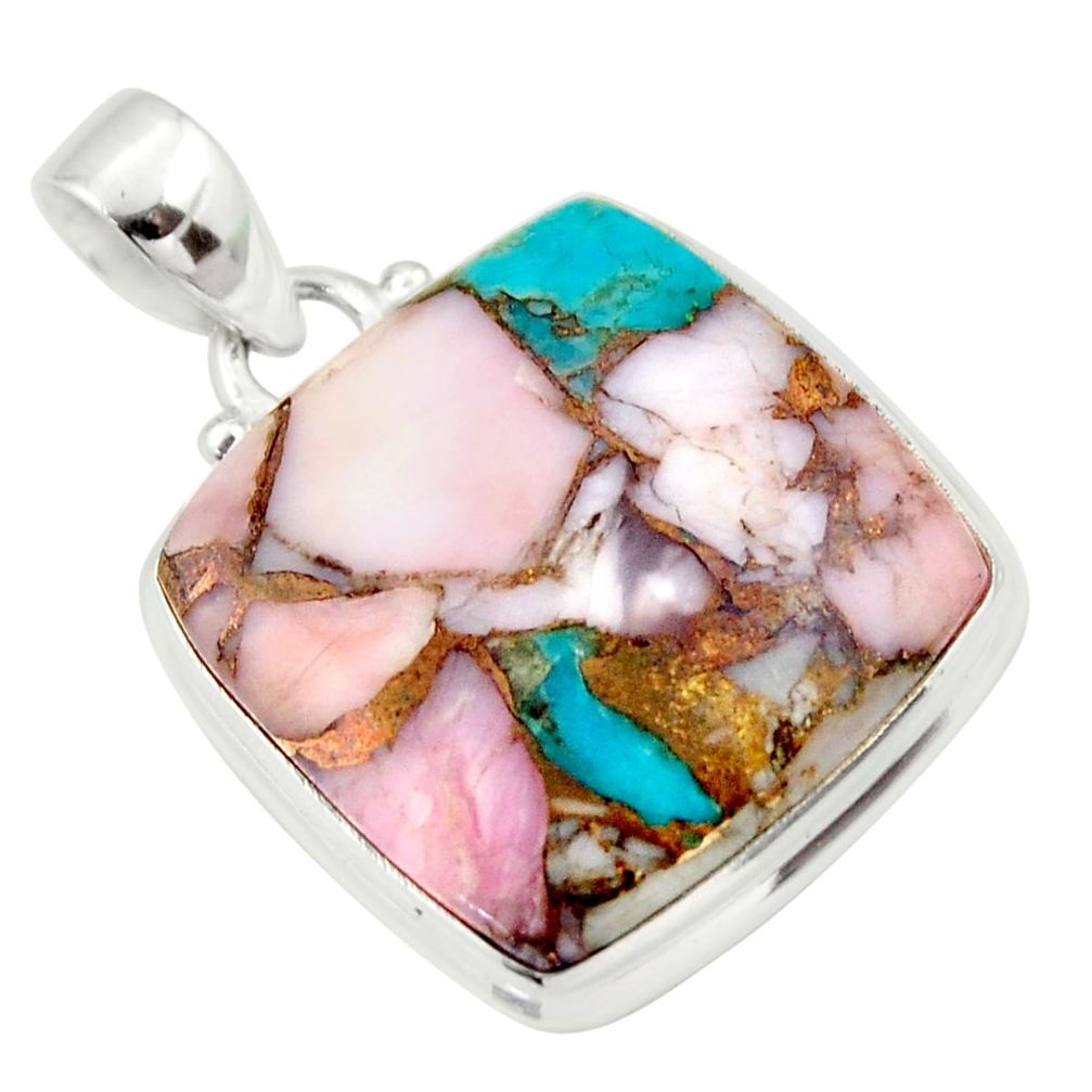 21.48cts natural pink opal in turquoise 925 sterling silver pendant r33809