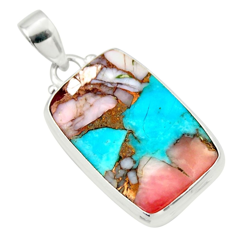 20.88cts natural pink opal in turquoise 925 sterling silver pendant r33813