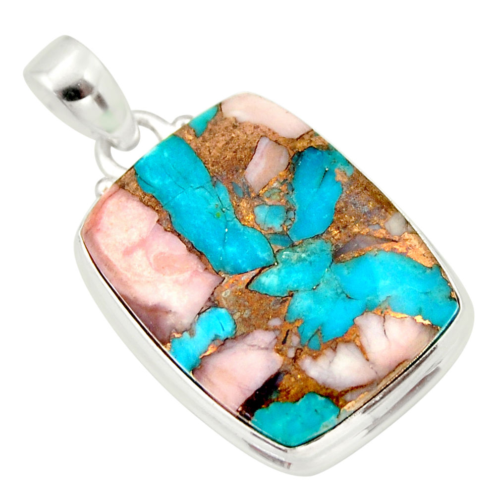 26.16cts natural pink opal in turquoise 925 sterling silver pendant r33827