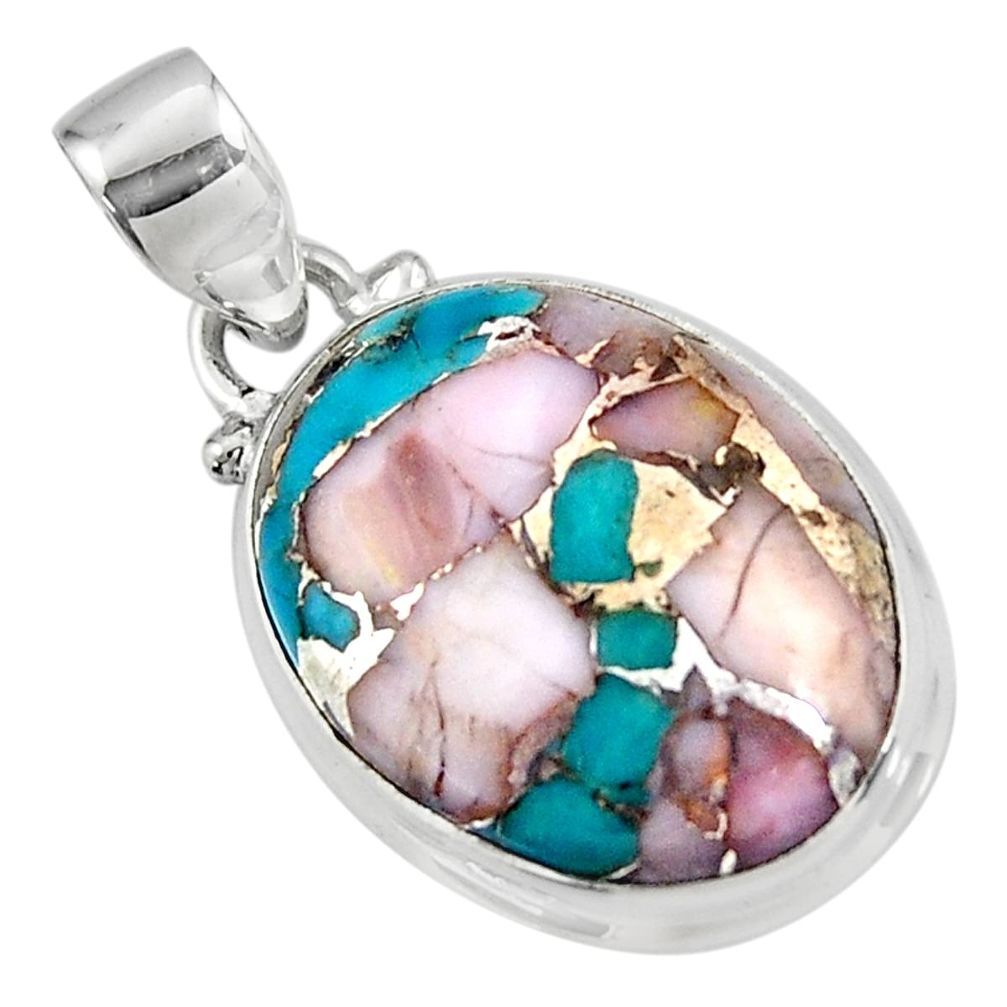 12.72cts natural pink opal in turquoise 925 sterling silver pendant r47668