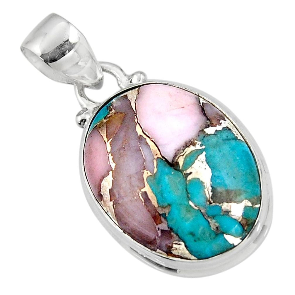 12.58cts natural pink opal in turquoise 925 sterling silver pendant r47681