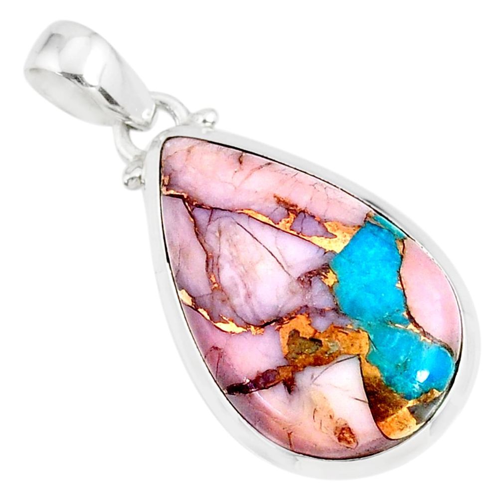 13.68cts natural pink opal in turquoise 925 sterling silver pendant r81248