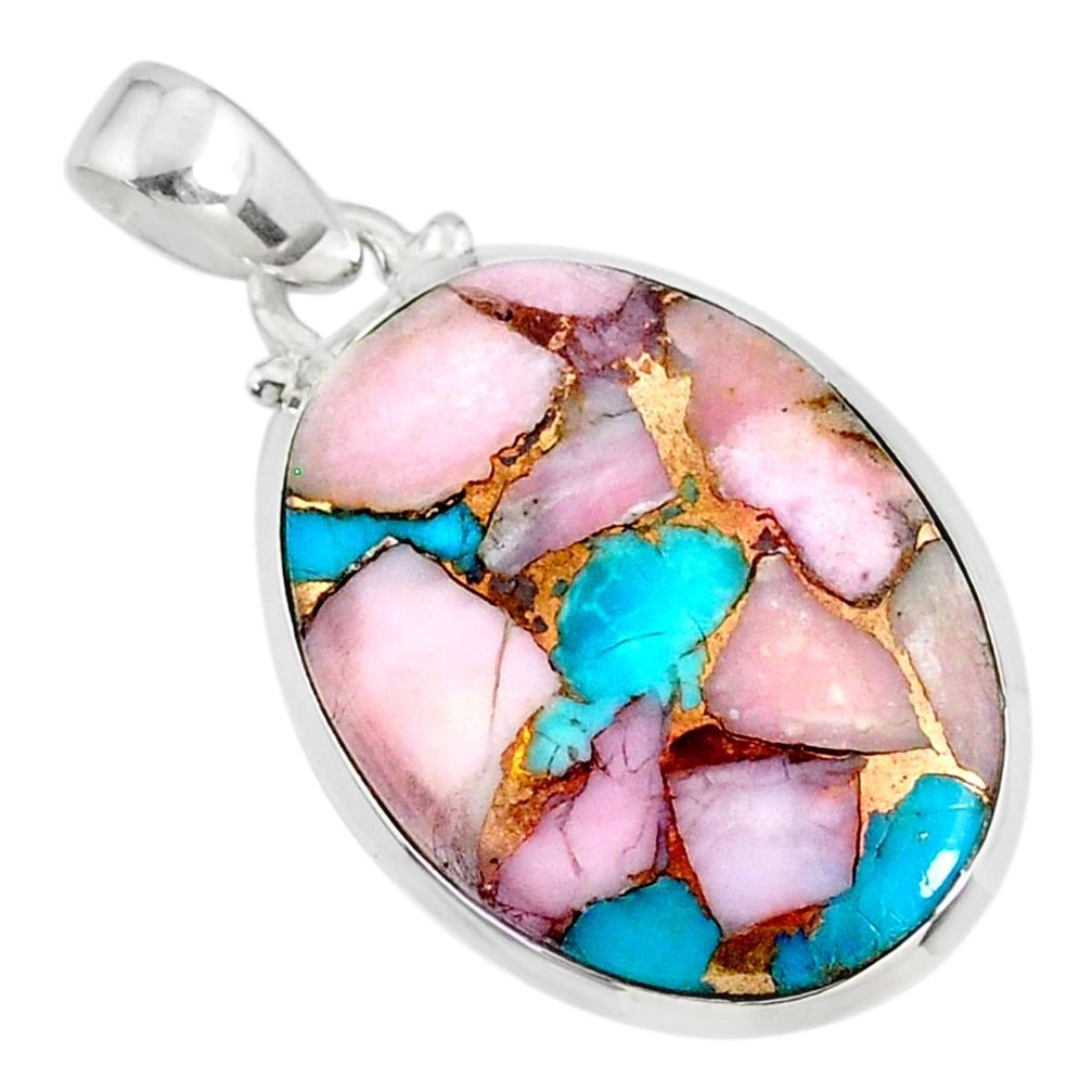 13.08cts natural pink opal in turquoise 925 sterling silver pendant r81249