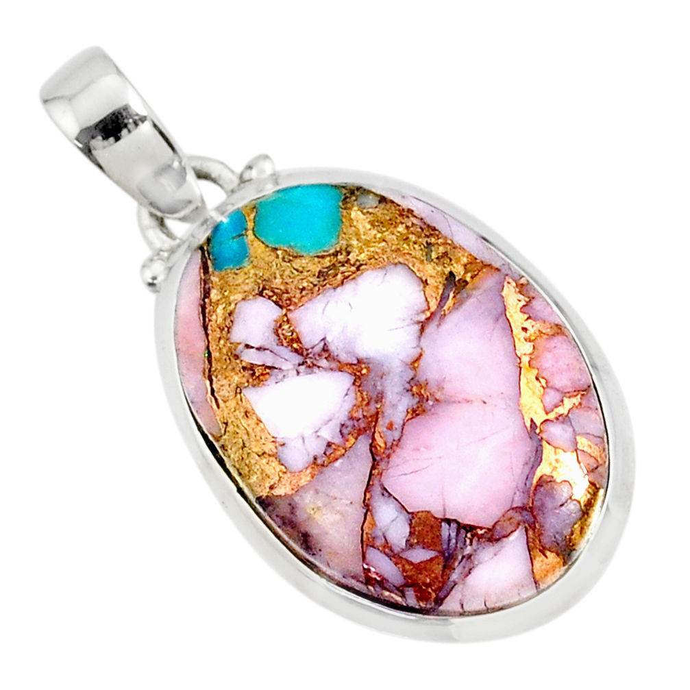 15.31cts natural pink opal in turquoise 925 sterling silver pendant r81259