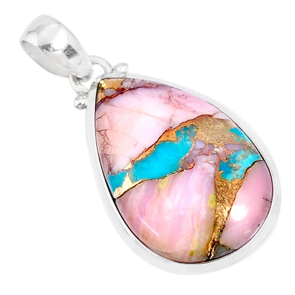 15.26cts natural pink opal in turquoise 925 sterling silver pendant r81270
