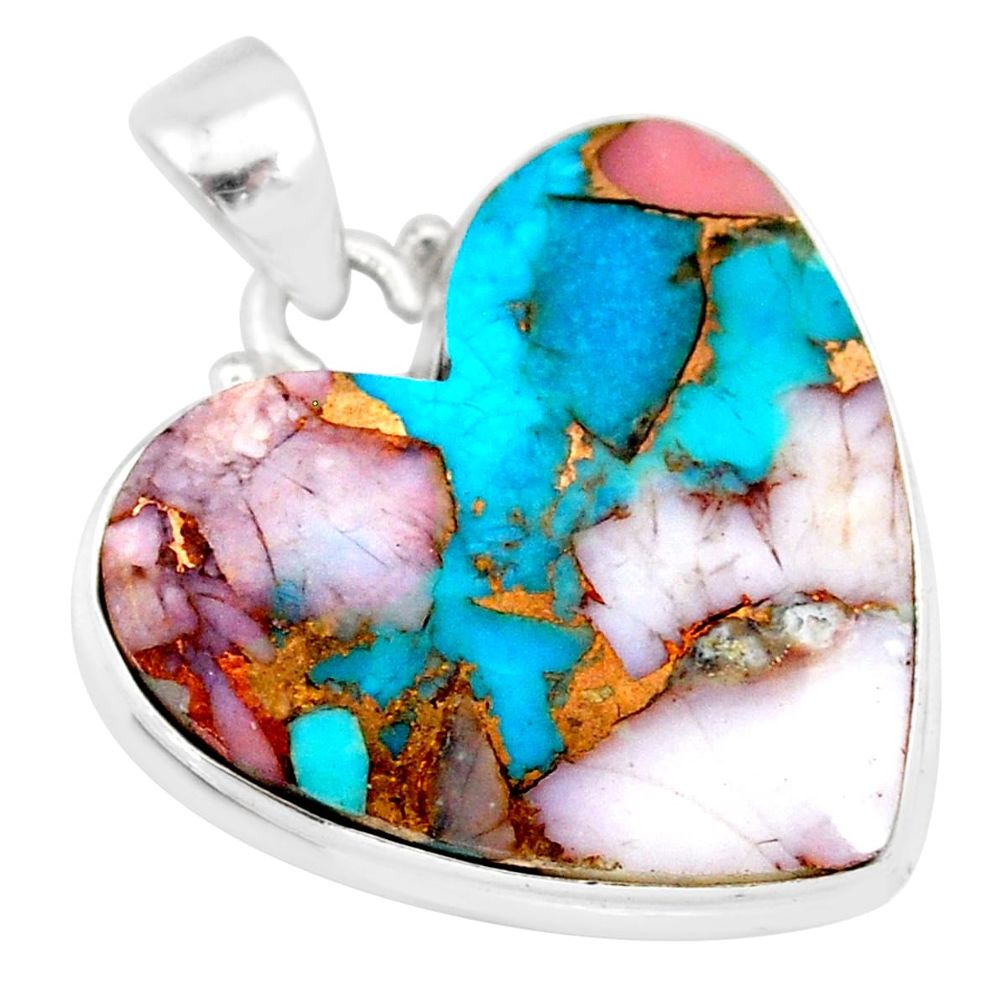 14.65cts natural pink opal in turquoise heart 925 sterling silver pendant r83180