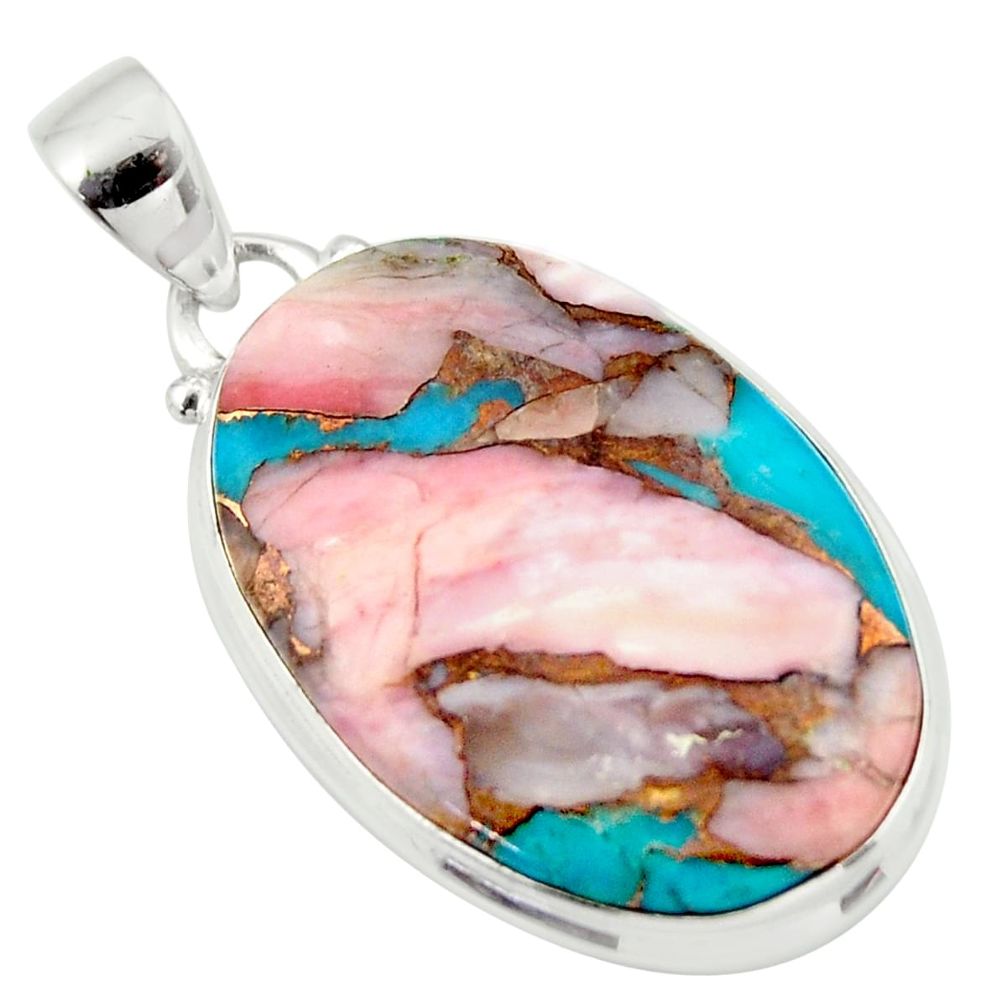 19.72cts natural pink opal in turquoise oval 925 sterling silver pendant r33802