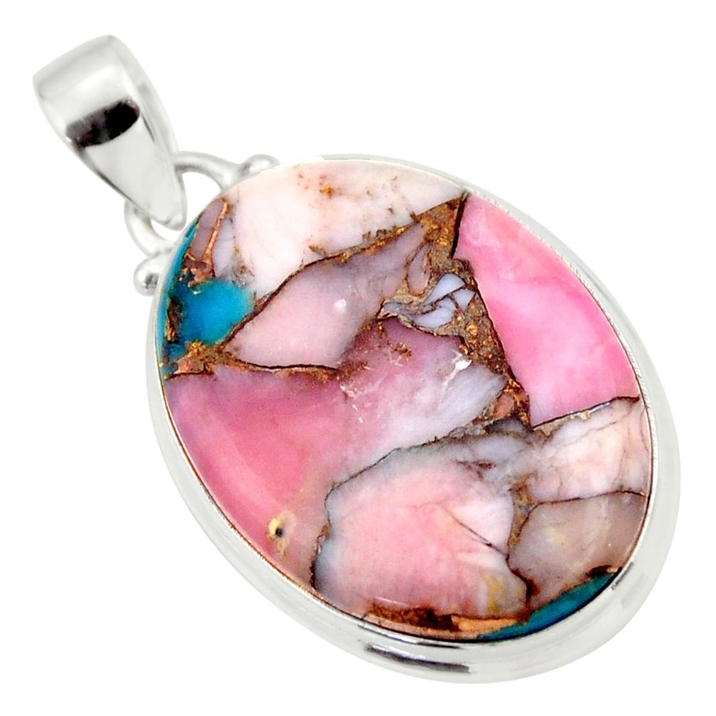 19.23cts natural pink opal in turquoise oval 925 sterling silver pendant r33812