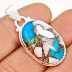 15.89cts natural pink opal in turquoise oval 925 sterling silver pendant y6022