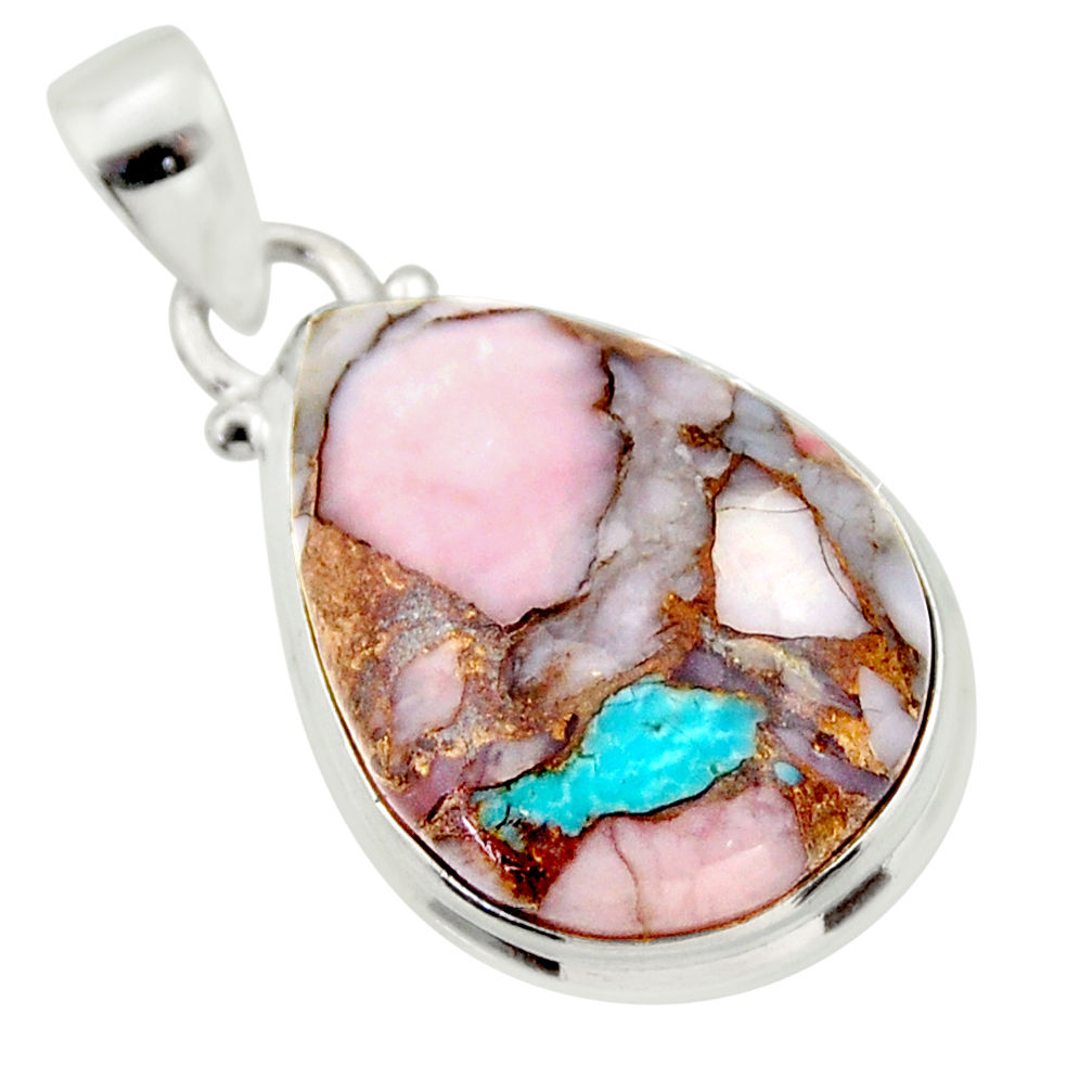 16.20cts natural pink opal in turquoise pear 925 sterling silver pendant r33781