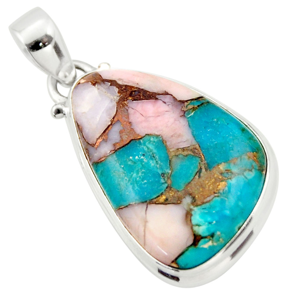 17.22cts natural pink opal in turquoise pear 925 sterling silver pendant r33796