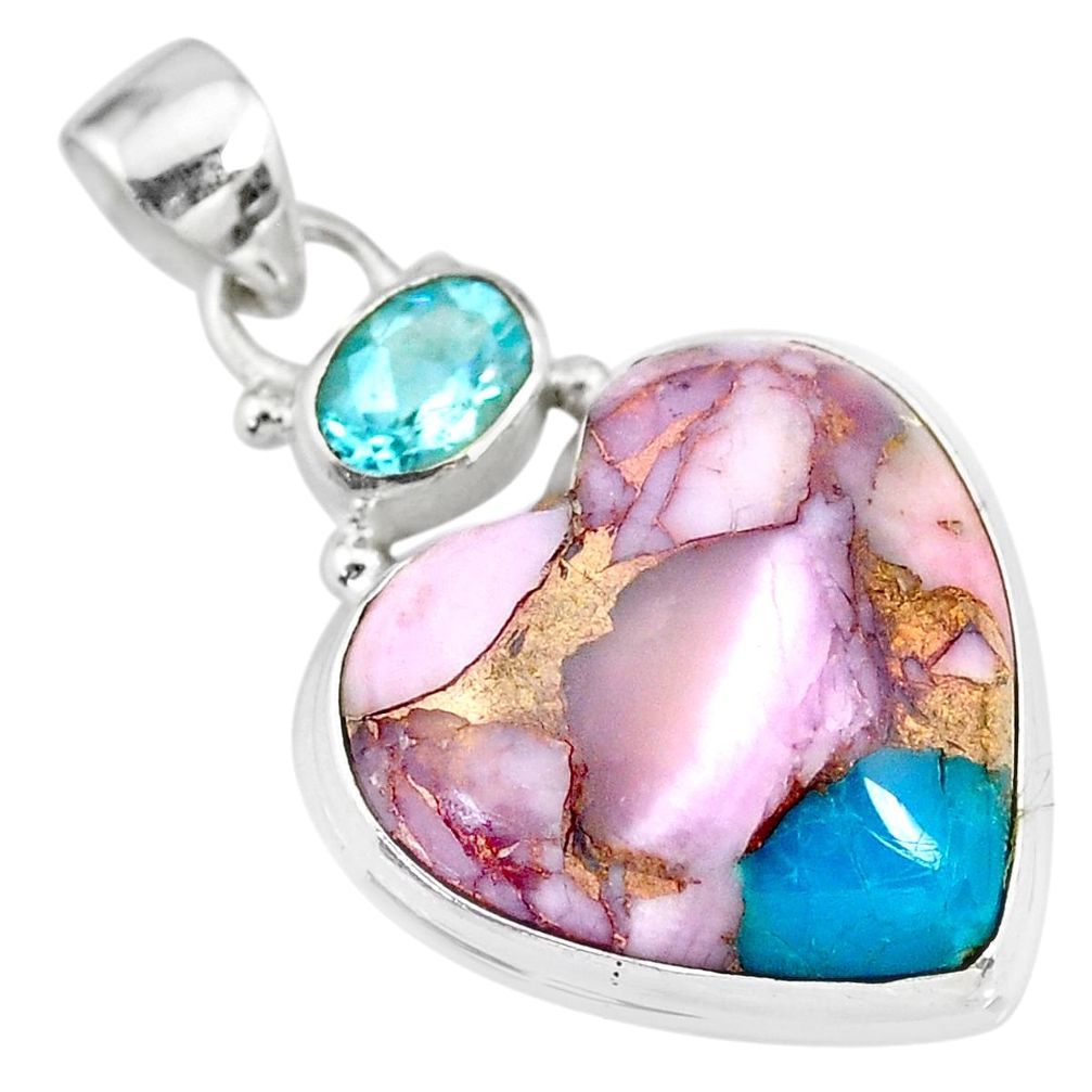 16.20cts natural pink opal in turquoise topaz 925 sterling silver pendant r83494