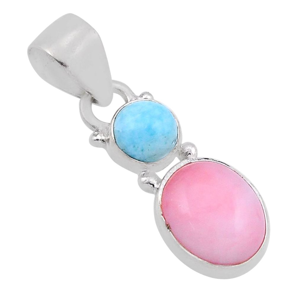 4.89cts natural pink opal larimar 925 sterling silver pendant jewelry n44348