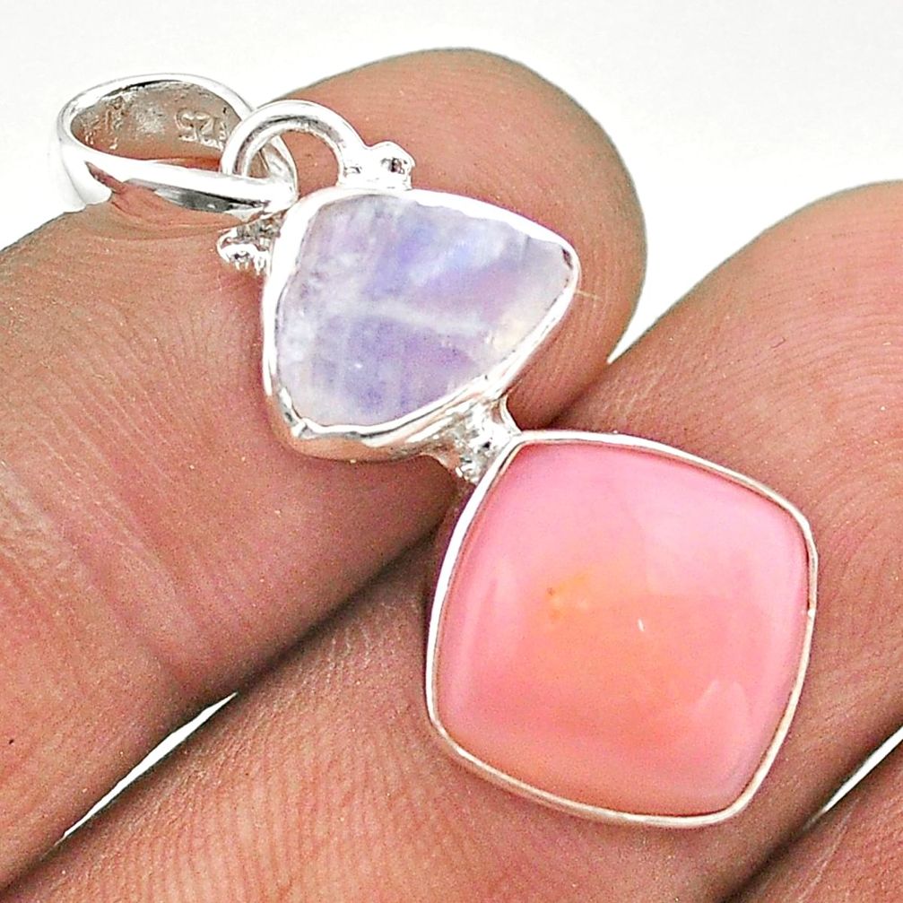9.37cts natural pink opal moonstone slice rough 925 silver pendant t69843