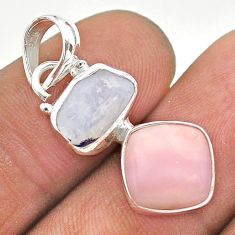 8.03cts natural pink opal moonstone slice rough 925 silver pendant t69845