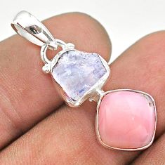 8.56cts natural pink opal moonstone slice rough 925 silver pendant t69893