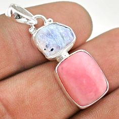 9.86cts natural pink opal moonstone slice rough 925 silver pendant t69895