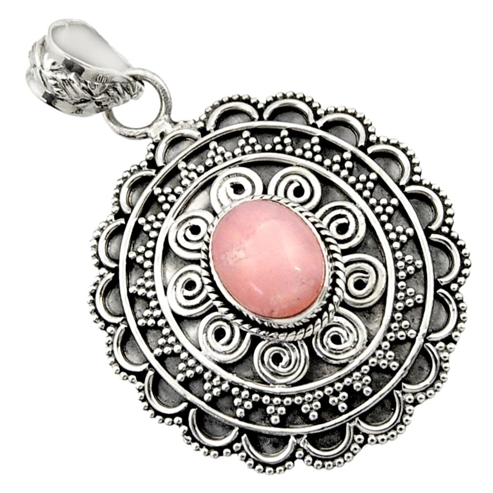 pink opal oval 925 sterling silver pendant jewelry d45065
