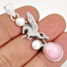 5.79cts natural pink opal oval pearl 925 sterling silver unicorn pendant y7112