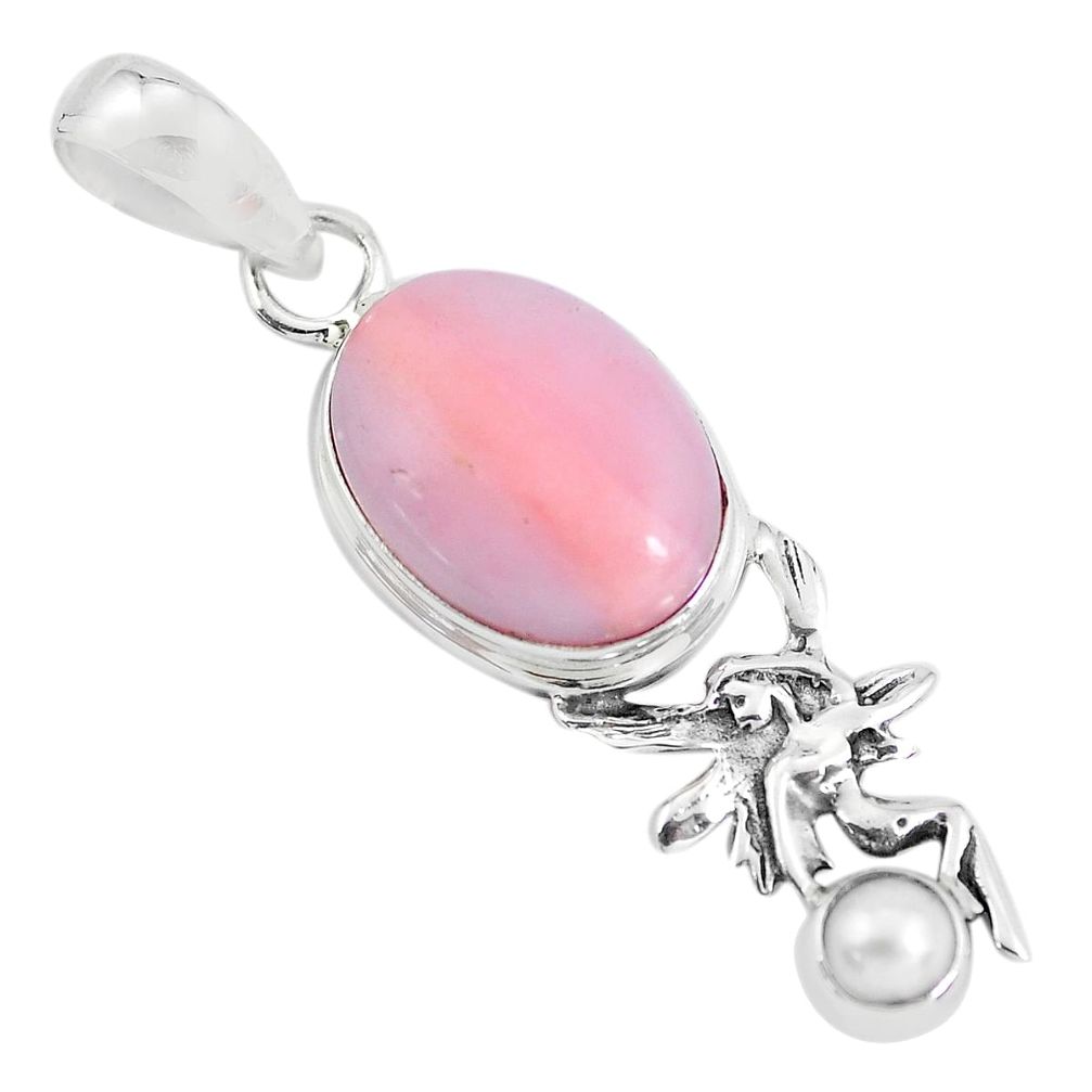  pink opal pearl 925 silver angel wings fairy pendant p55385